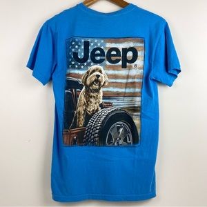 Jeep Men’s Yankee Doodle Dog Caribe Blue Short Sleeve T Shirt Size Small NWOT!